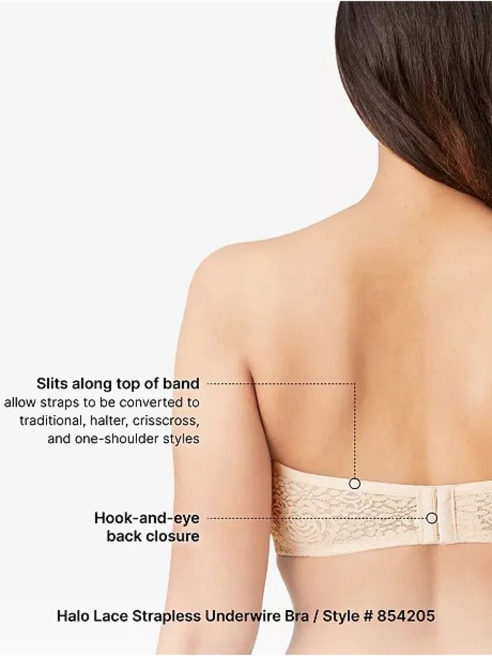 NWT Wacoal Halo Lace Strapless Convertible Bra 854205 in Beige, Women's 32DD